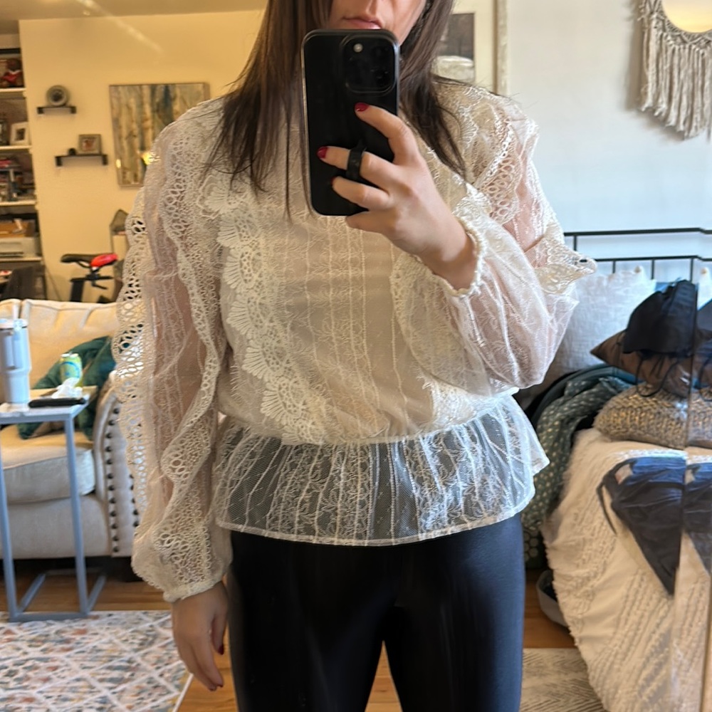 Express white lace peplum top